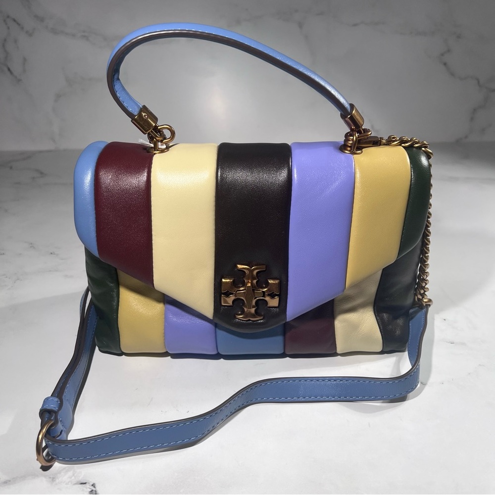 Tory Burch Kira Small Top Handle Quilted Logo Multi Leather Satchel Handbag